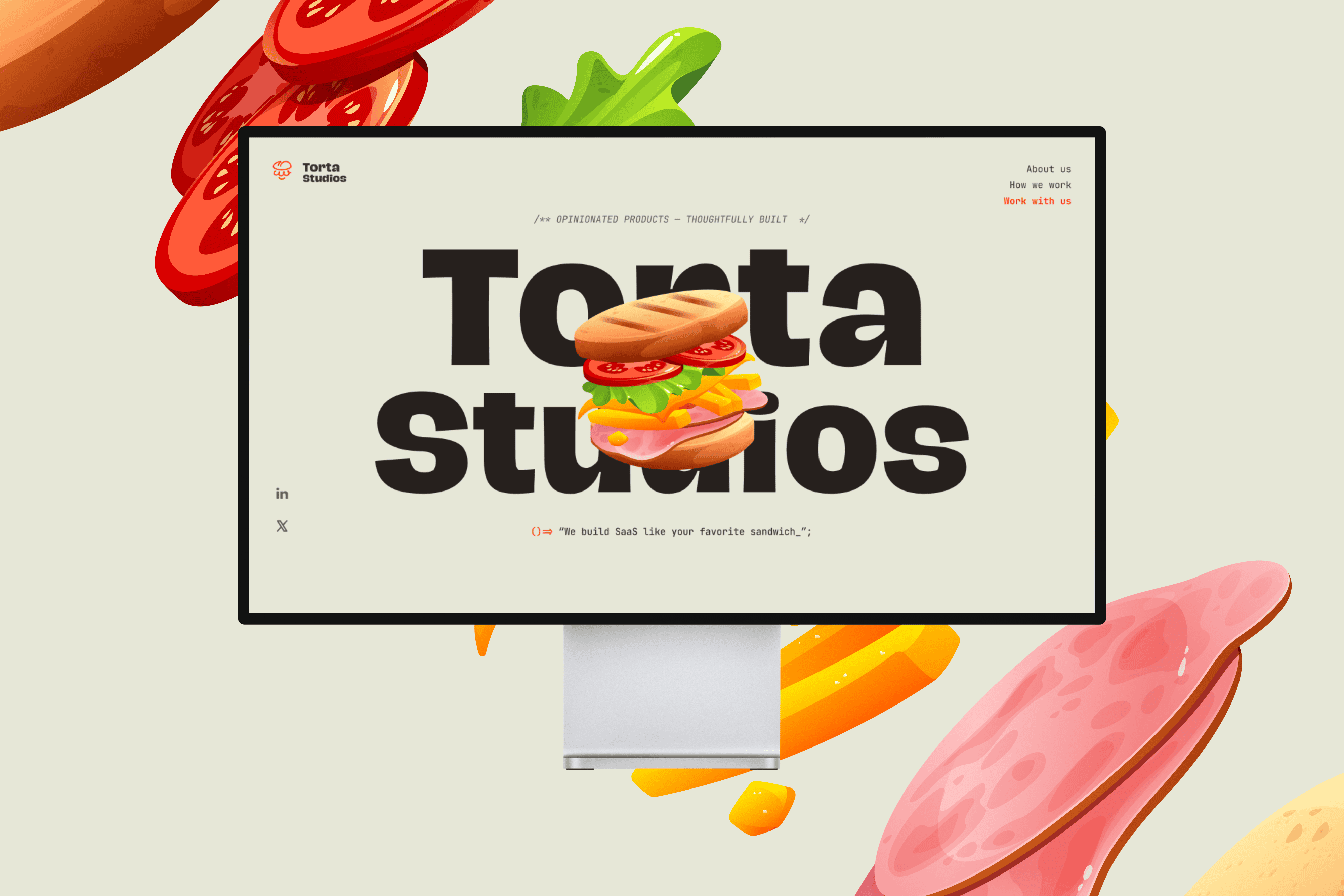 Torta Studios website displayed on a desktop monitor