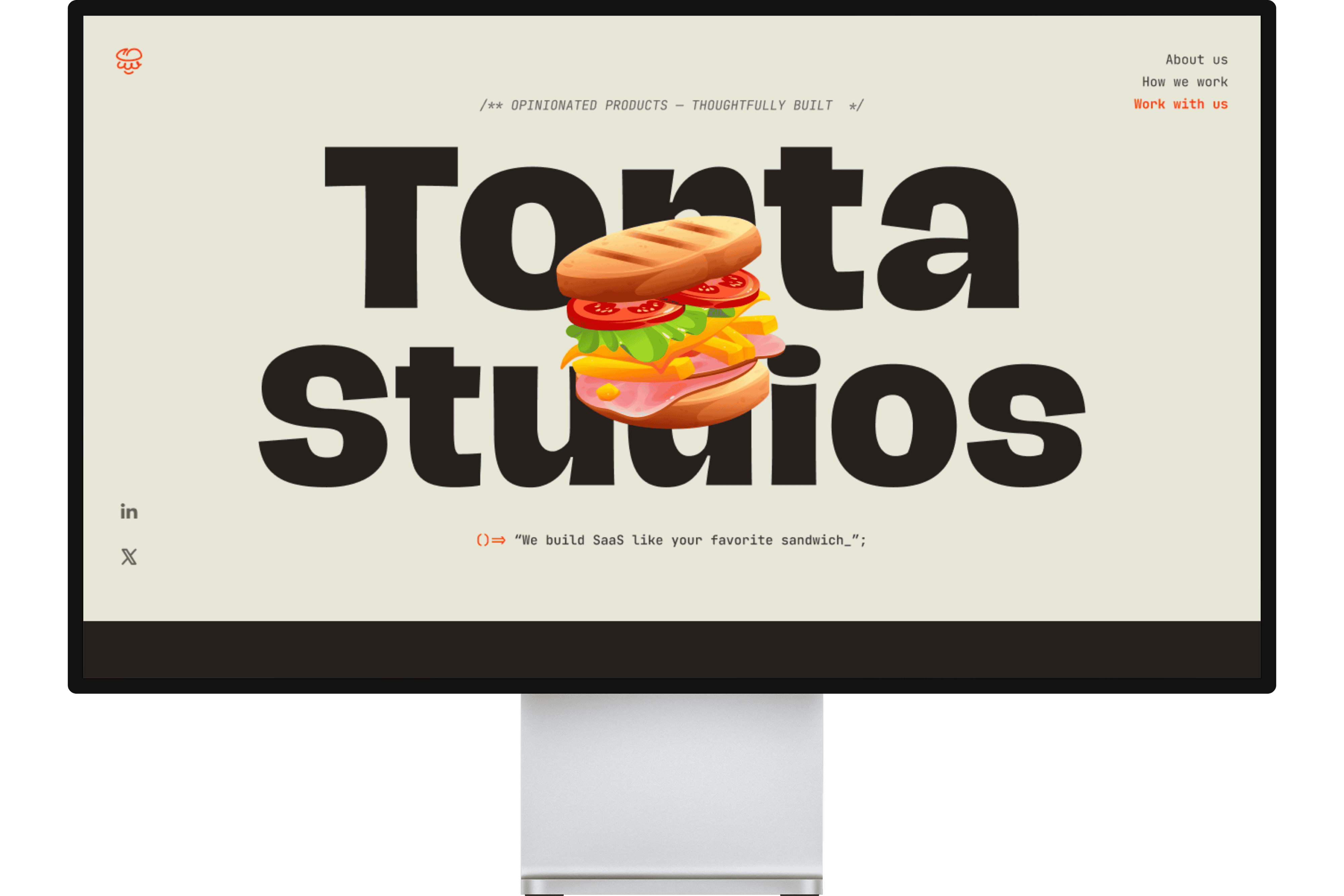 Torta Studios website displayed on a desktop monitor